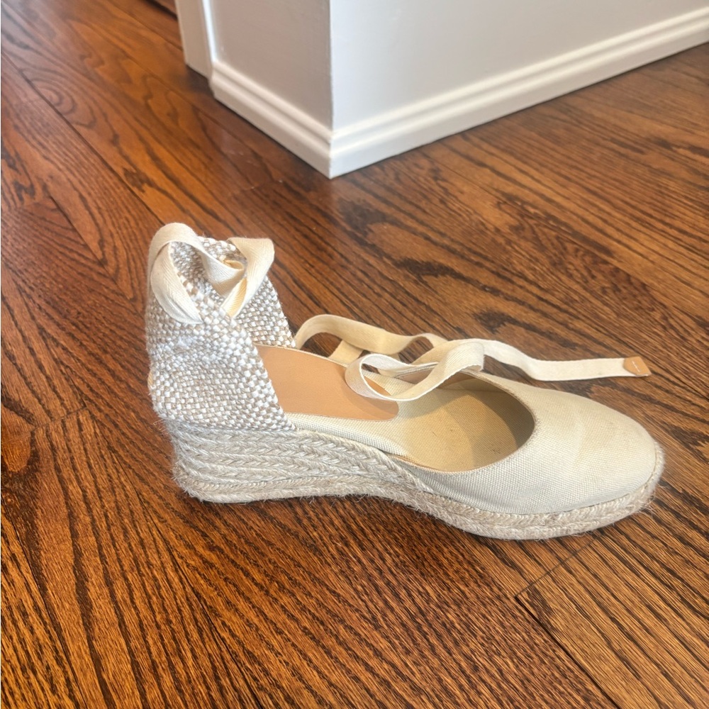 Castaner Cream Wedge Espadrilles with Ankle Wrap - Picture 2 of 2